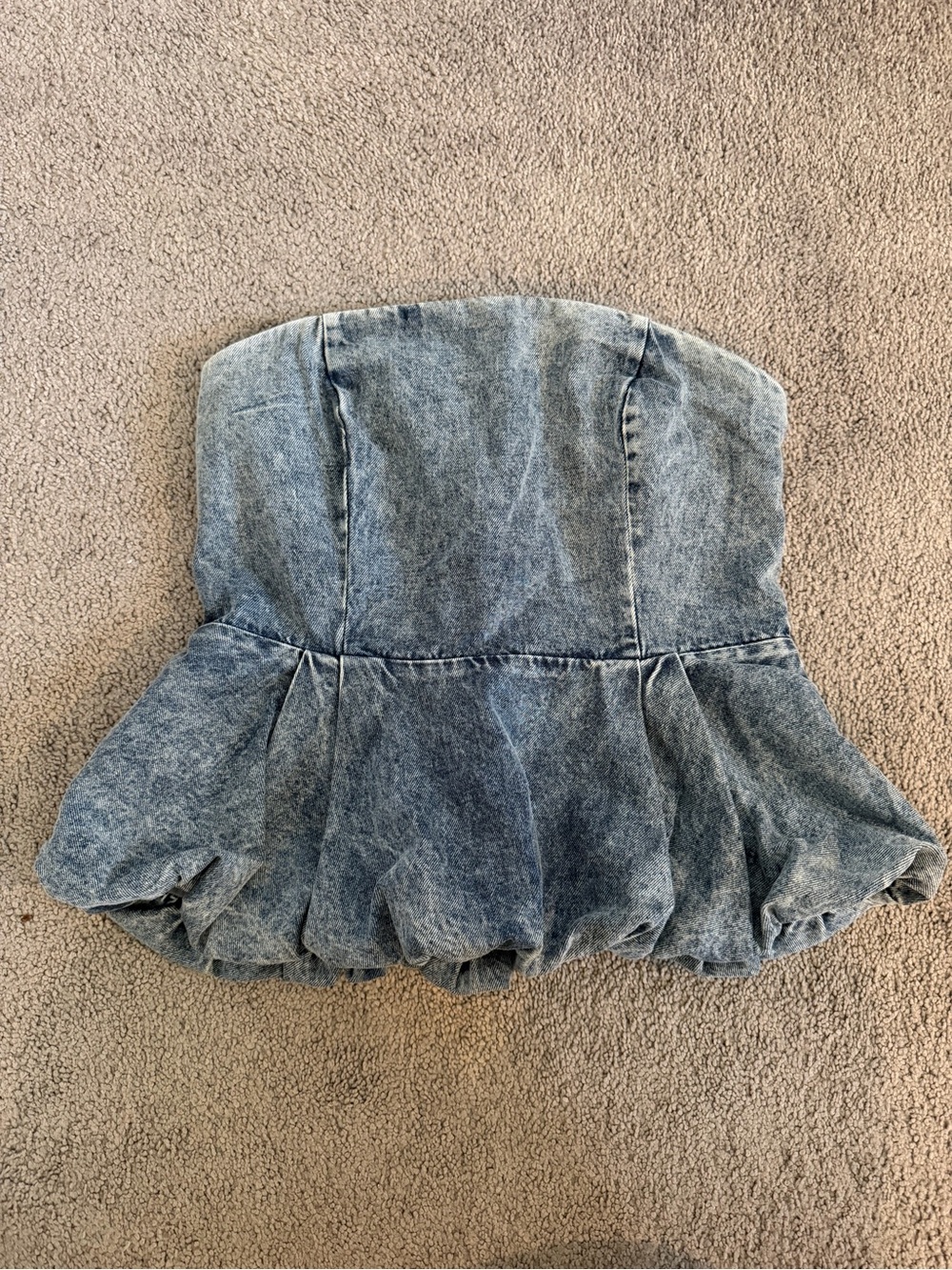 Strapless Denim Peplum Top - Washed Blue
